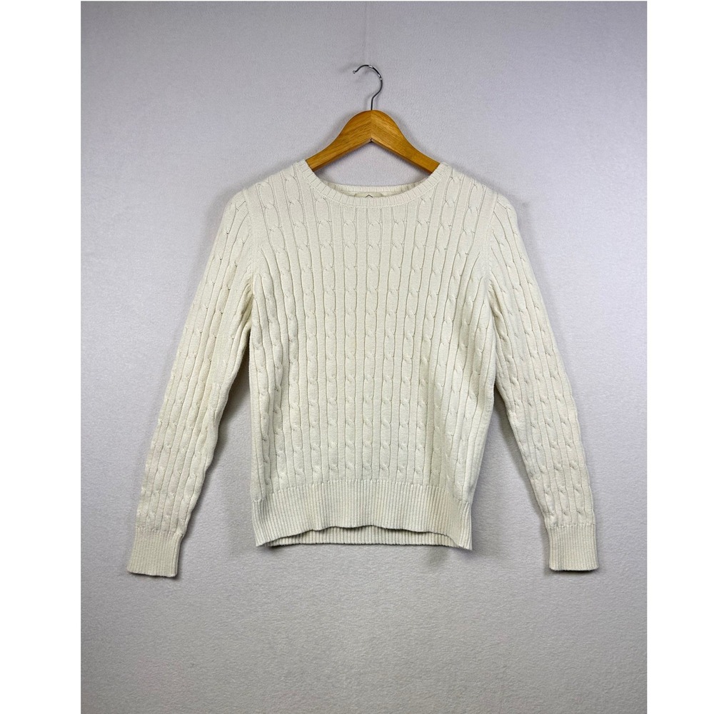 ST JOHNS BAY Cream Cable Knit Sweater Womens Size M Classic Crew Neck